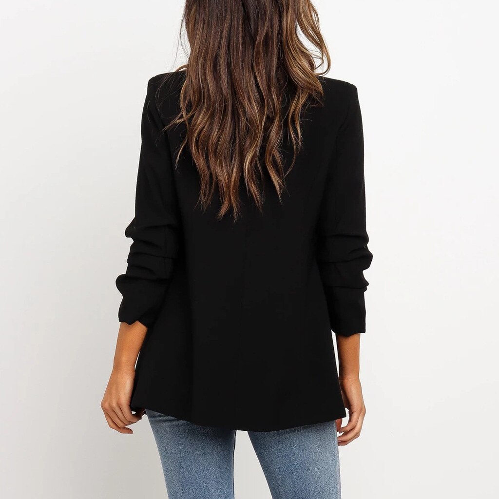 Chaqueta negra para mujer, Blazer Formal, traje de trabajo de oficina con bolsillos, abrigo, chaqueta negra ajustada para mujer # J30,