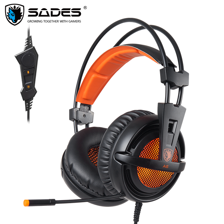 SADES A6-auriculares, USB de Gaming por juego, auriculares profesionales Surround con cable y micrófono para ordenador, PC y jugador, 7,1: Black Orange