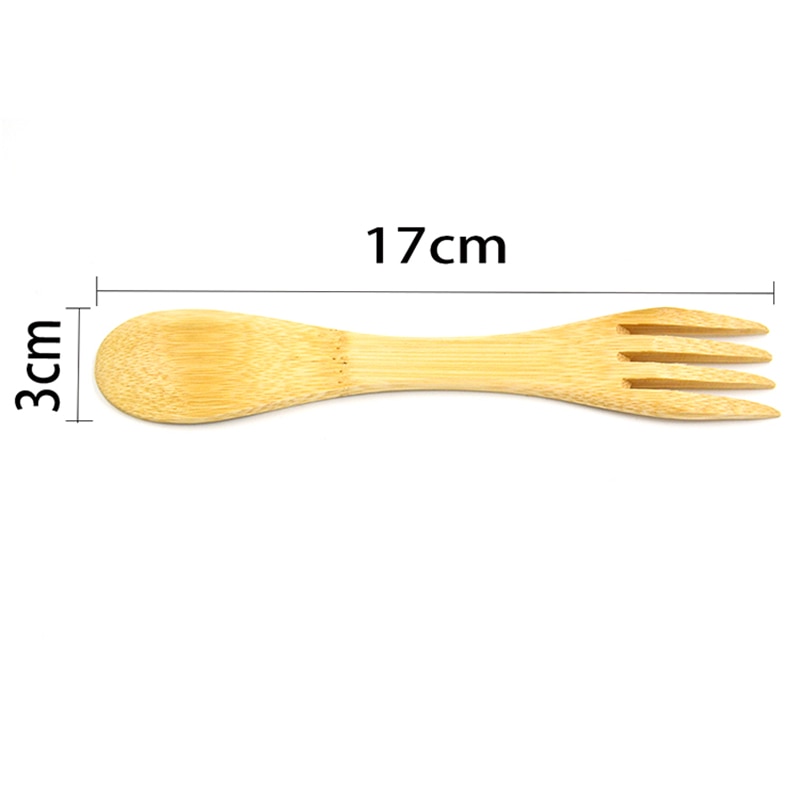 Herbruikbare Bamboe Spork Met Twist Rvs Rietje Nul Afval Bamboe Gebruiksvoorwerpen 2 In 1 Bamboe Lepel Houten Vork te Gaan
