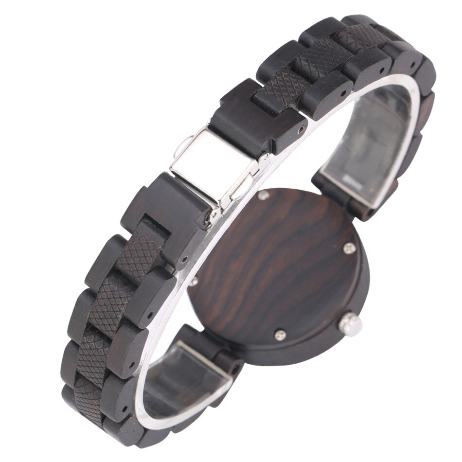 Ebbenhout Horloge Voor Vrouwen Natuurlijke Houten Bangle Dames Horloge Vouwsluiting Casual Elegante Vrouwen Horloges Quartz Uurwerk