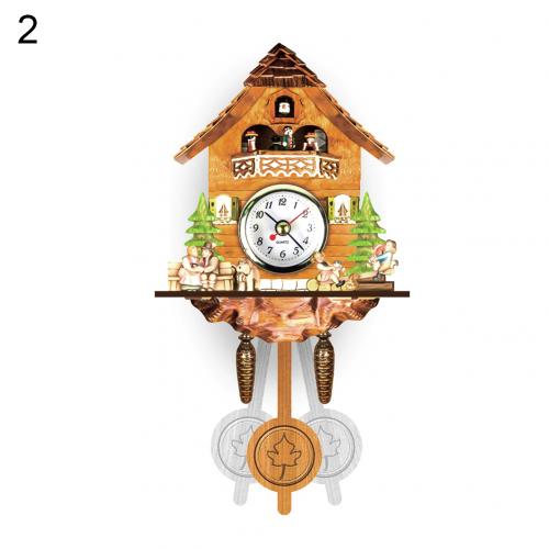 Reloj de cuco de resina 3D hecho a mano de madera antigua nórdica, colgante de pared, llamada de pájaro, campana de tiempo, cronometraje, oscilación automática para niños Roo: 2