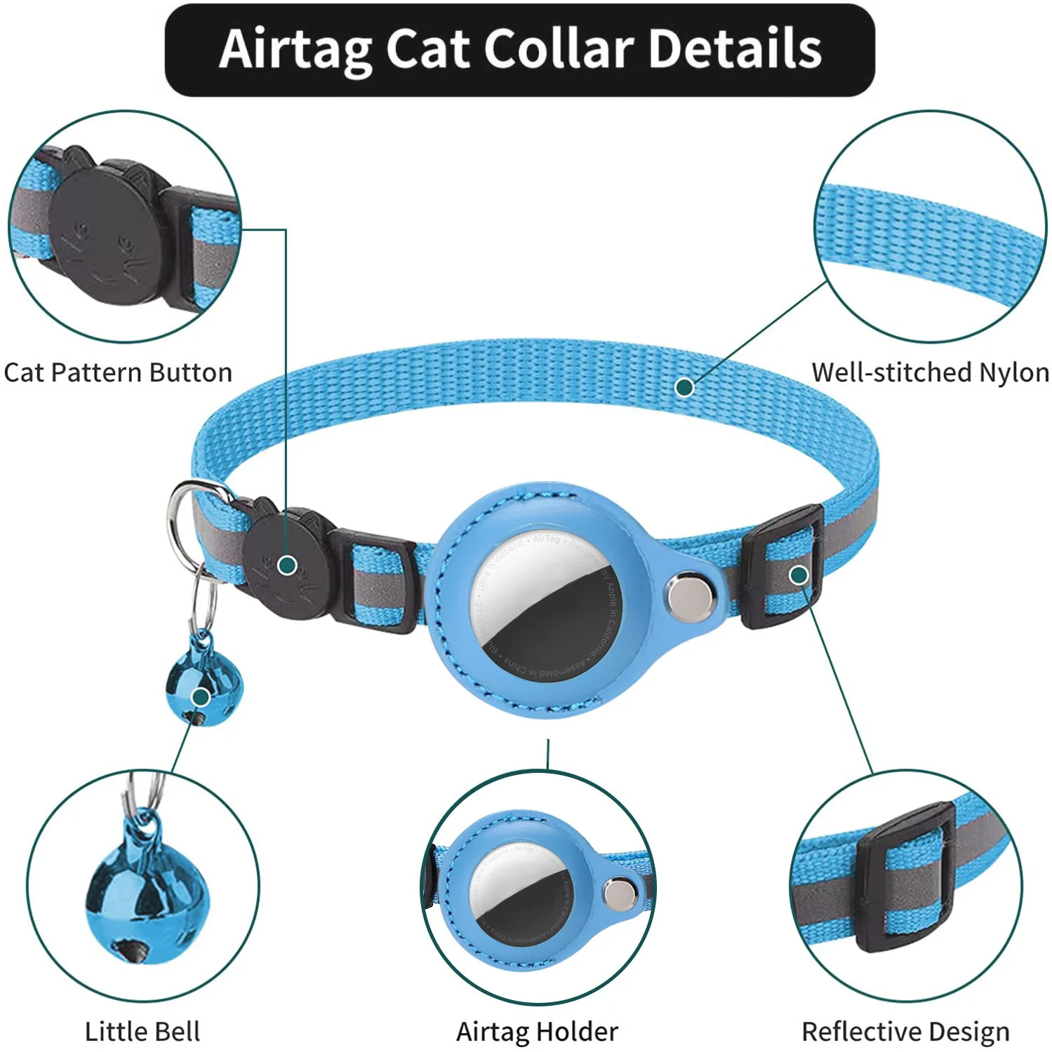 Gato airtag titular colar breakaway tiras reflexivas ajustável gatinho colar à prova dwaterproof água gato sino colar pet air tag caso