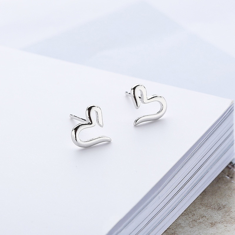 Real 925 Sterling Silver Jewelry For Women Heart Earrings Small Stud Earring For Girls Charms Jewelry