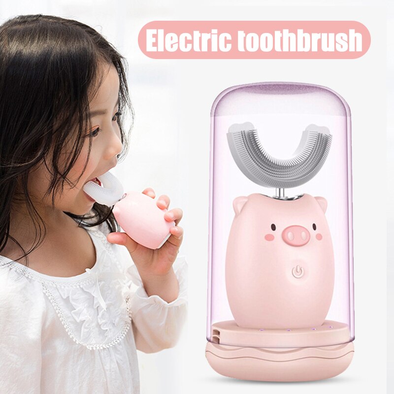 Kids' escova de dentes elétrica totalmente automático à prova dtoothbrush água silicone recarregável para a idade 2 a 12 fou99