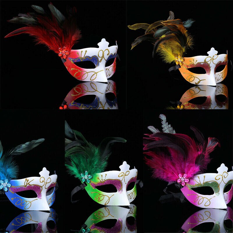 FAROOT Masquerade Ball feather Mask Halloween Costume Birthday Graduation Prom Party Lady Plastics Ball MASK