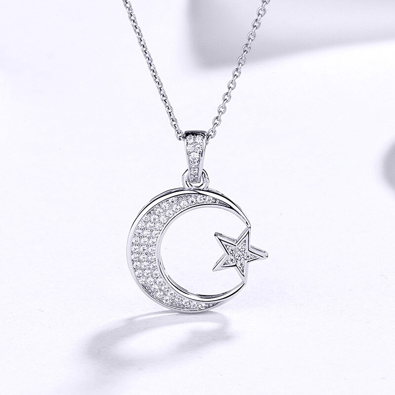 Sodrov collana con ciondolo a forma di luna e stella in argento Sterling 925 per gioielli da donna in argento