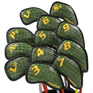 Nowy Champkey golf żelazo Headcover 12 sztuk/zestaw z zamknięciem nowy zielony kolor wąż gruby PU Skórzany powierzchnia: zielony krótki