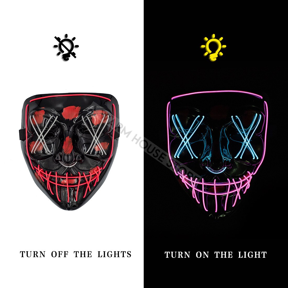 Led Mask Halloween Party Masque Masquerade Masks Neon Maske Light Glow In The Dark Mascara Horror Maska Glowing Masker Purge: pink and ice blue