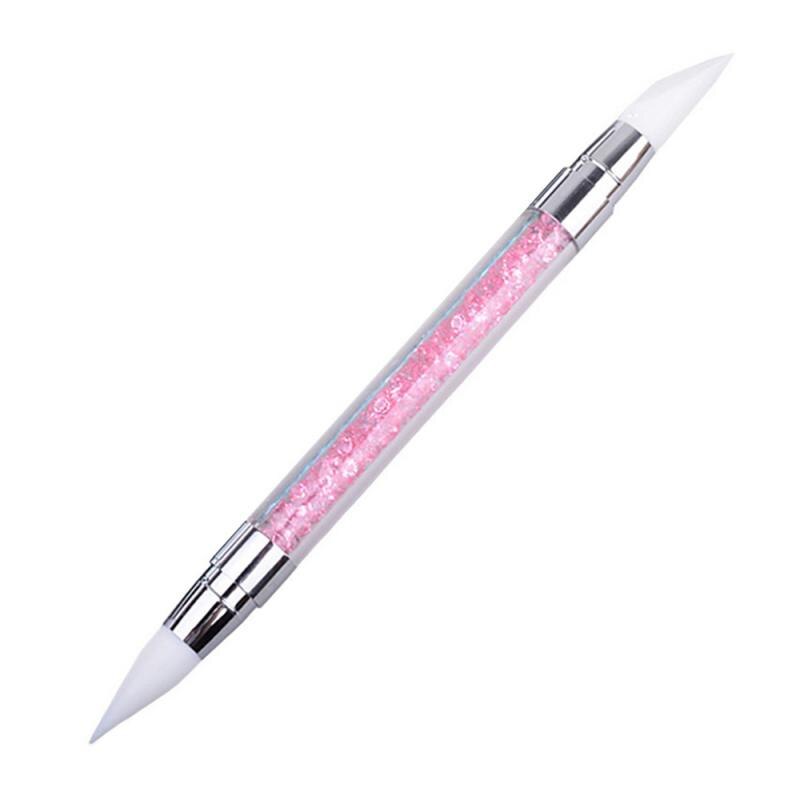 1PC Embossed Silicone Tip Pen Double-headed Nail Brush With Diamond Transparent Handle Nail Polish Salon Nail Sculpture Pen Tool: B