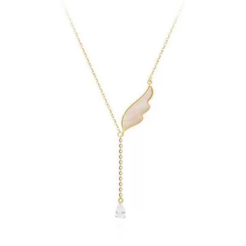 Delicate Angel Wing Shell Charm Ketting Met Zirkoon Kwastje Ketting Hanger Sleutelbeen Keten Ketting