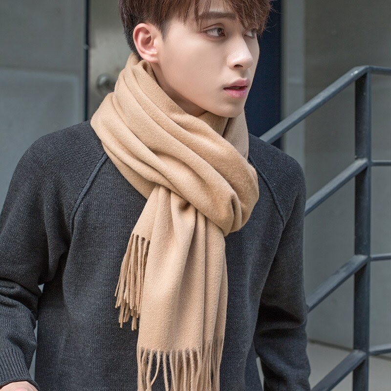 100% Wool Scarf Men Purple Echarpe Luxury Brand Bufanda Hombre Winter Cashmere Scarf Male Warm Solid Pashmina Shawls: Camel