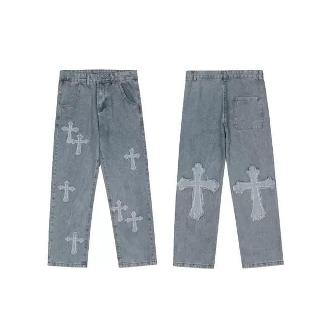 Men Wide-leg Pants Loose Lightning Print Tie Dye Denim Jeans Hip-hop Streetwear Rock Punk Casual Jeans Trousers