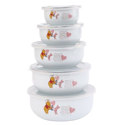 5 Pcs Emaille Ijs Kom Mixing Bowls Met Afdichting Deksel Emaille Kommen Pak Set Behoud Set Ice Box Mini Rijst kom 10-18 Cm Emaye: Bruin