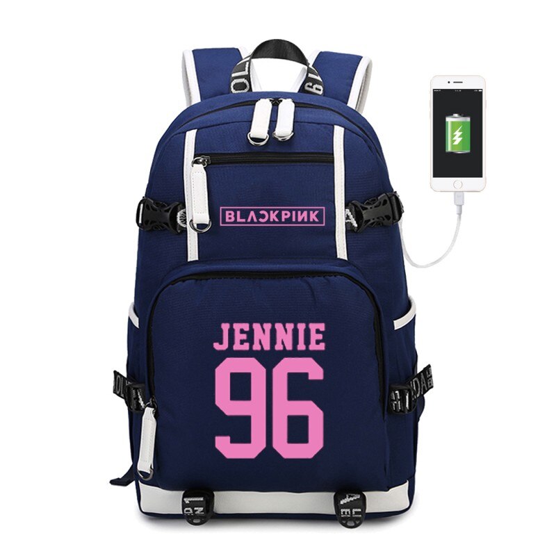 WISHOT KPOP, mochila coreana Blackpink Jennie Lis, mochila de hombro, bolsa de viaje para la escuela para adolescentes, bolsas casuales de carga USB para ordenador portátil: blue1