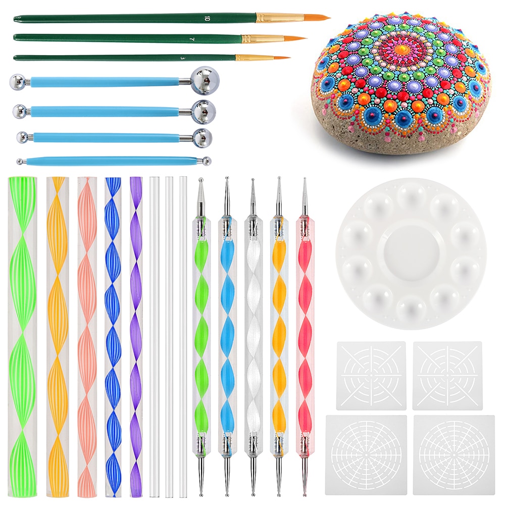 25 stücke Mandala Punktierung Werkzeuge Professionelle Nail art Werkzeug Swirl Marbleizing Stahl Punktierung Stift Schönheit Lieferungen Nägel Perlen Stift
