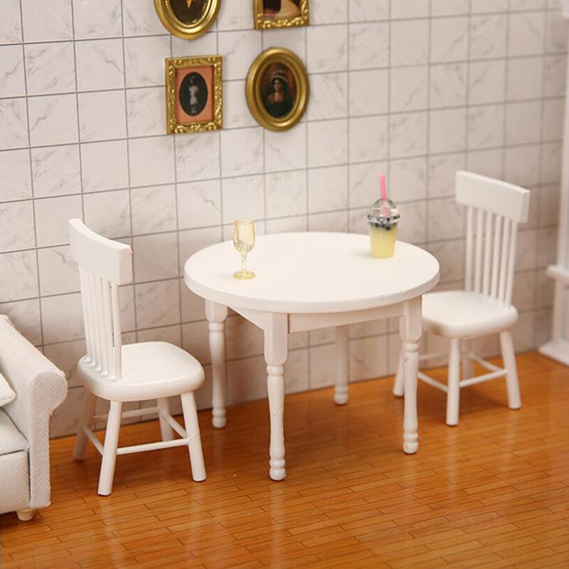 1:12 Dollhouse Miniature Furniture Wooden White Dining Table Chair Model Set Dollhouse Furniture Accessories