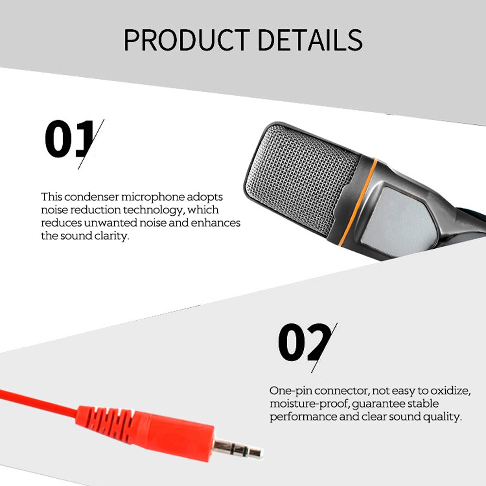 Wired Microphone with Tripod Mini Jack 3.5mm Handheld Microphone Condenser Microphone Microphone Holder