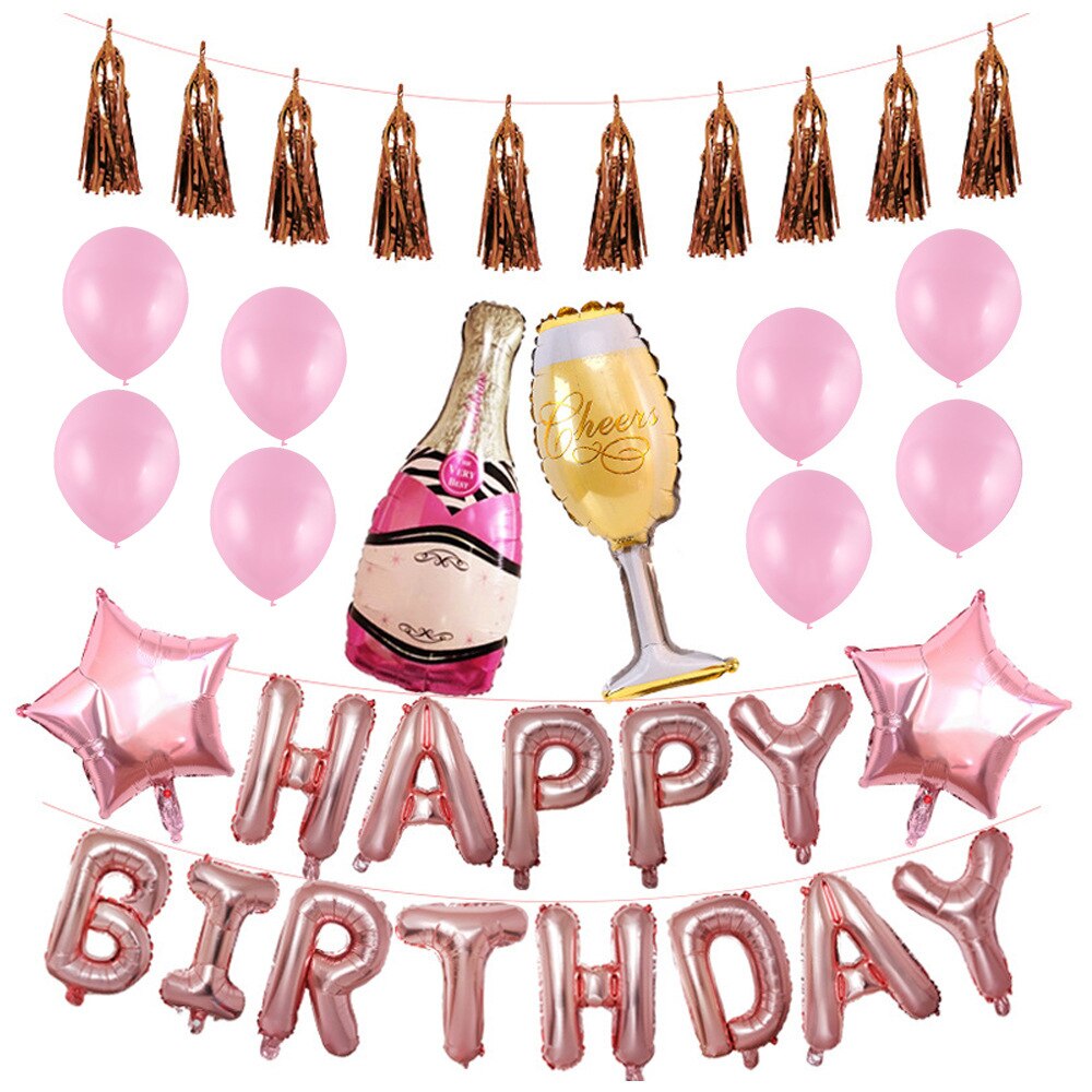 Ruusukulta syntymäpäiväkoristelu alumiini ilmapallosetti baari ktv juhlasisustus sisustustarvikkeet banneri ilmapallonauha 25 kpl: Ruusukulta