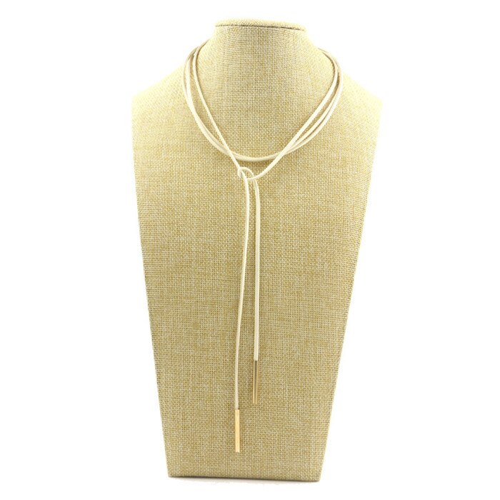 Gargantilla de cuero de imitación para mujer, collar largo de terciopelo con estilo, joyería artesanal, para novia, nueva: White Rope Gold