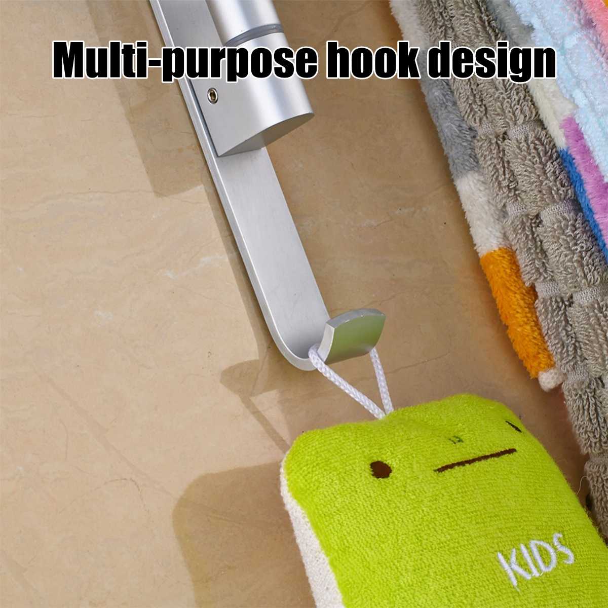 Bathroom Swivel Towel Bar 4-Arm Stainless Steel Swing Hanger Towel Rack with Hook Space Saving Wall Mount Rotating Towel Rail