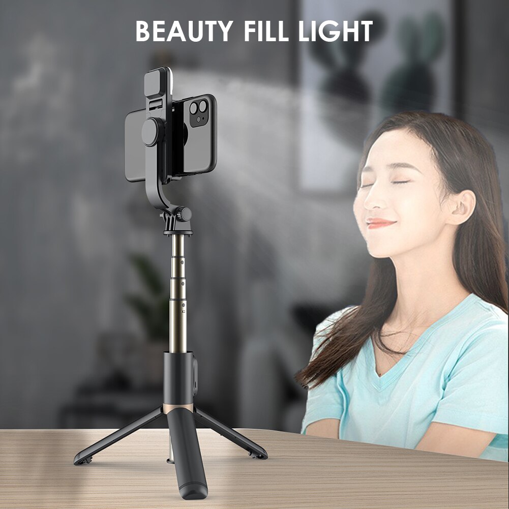 Q03S Statief Met Bluetooth Remote Vul Licht Opvouwbaar Bluetooth Mini Selfiestick Aluminium Uitschuifbare Selfie Stok