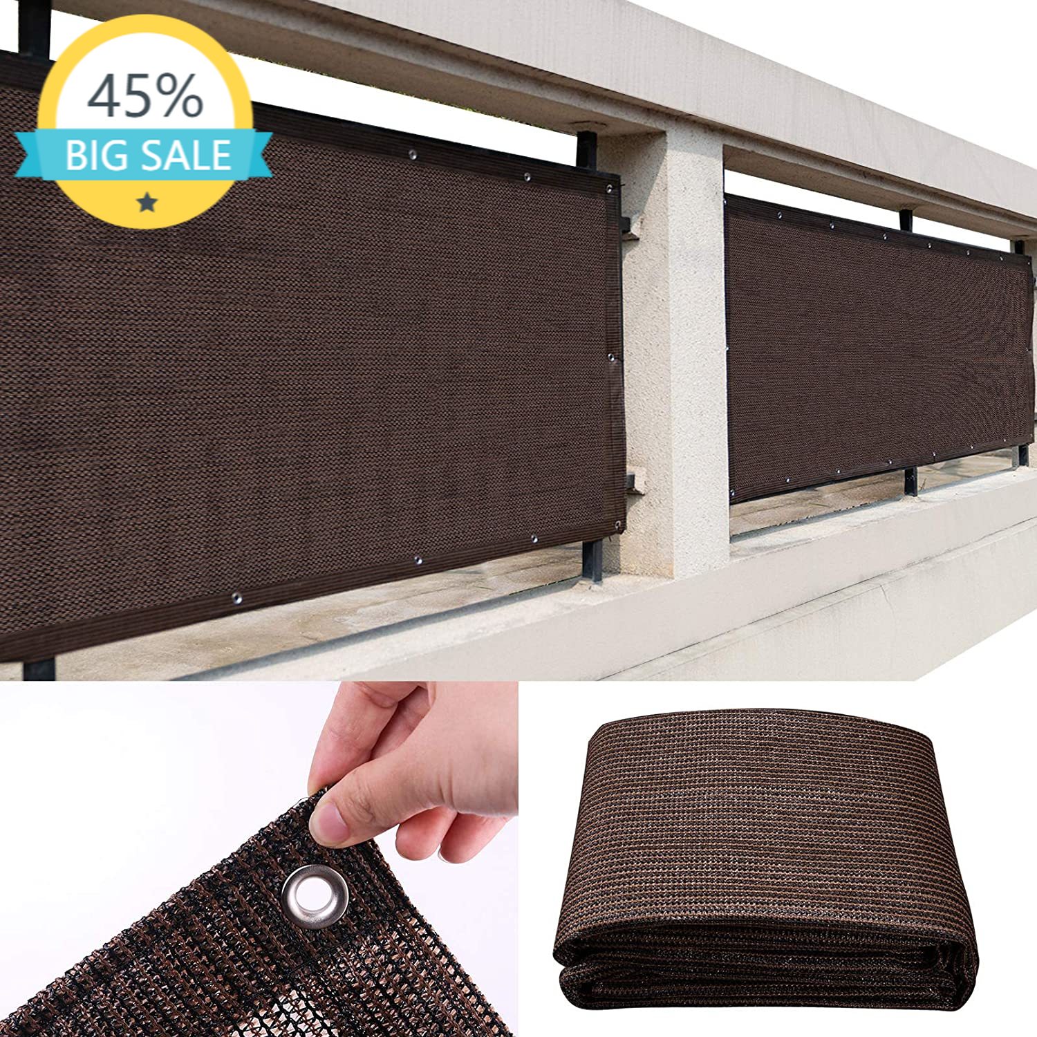 Privacy Fence Screen Windscreen Cover, 3x4M Fabric Shade Tarp Netting Mesh Cloth Heavy Duty Brass Grommets for Balcony Patio