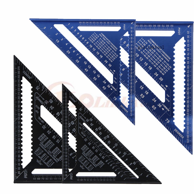Angle Ruler 7/12 inch Metric Aluminum Alloy Triangular Measuring Ruler Woodwork Speed Square Triangle Angle Protractor Measuring