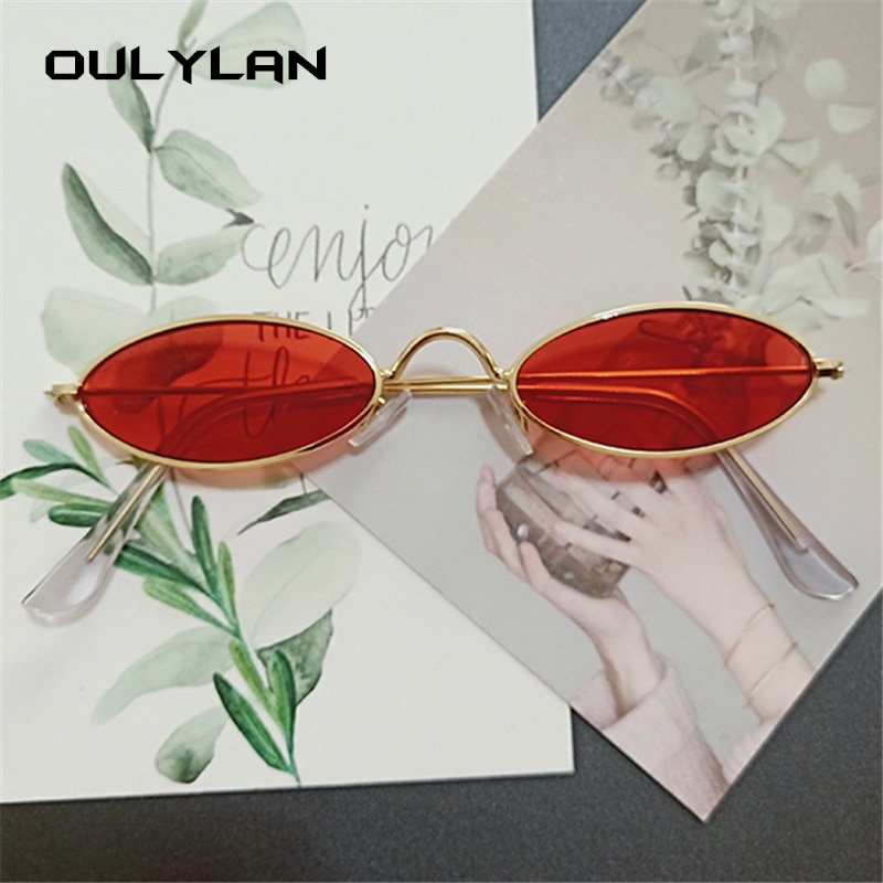 Oulylan Retro Kleine Ovale Zonnebril Vrouwen Vintage Shades Zwart Rood Metalen Kleur Zonnebril Voor Vrouwelijke