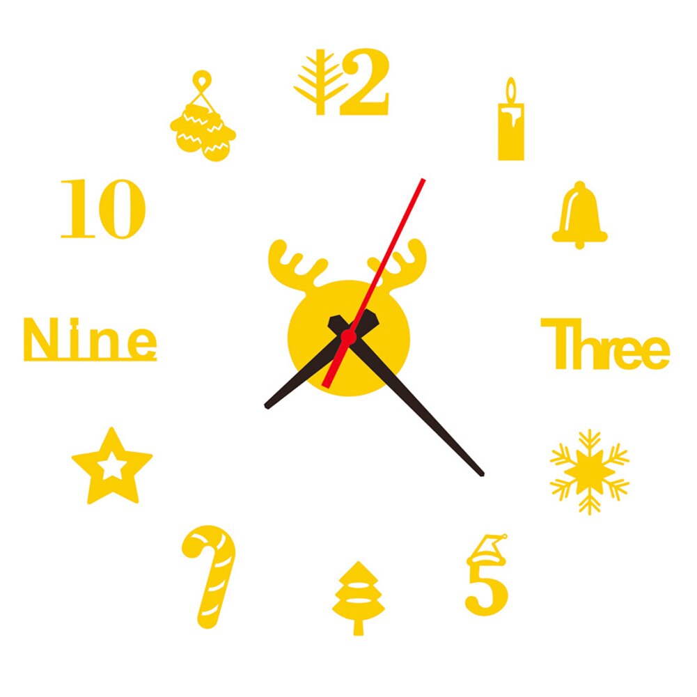 Wall Clock Watch Clocks 3D DIY Acrylic Stickers Living Room Needle Europe Horloge Christmas Year Decorations: Christmas Golden