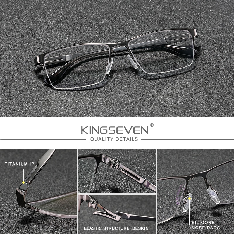 Kingseven mænds briller ren titanium halv ramme trending briller nærsynethed receptpligtige optiske briller