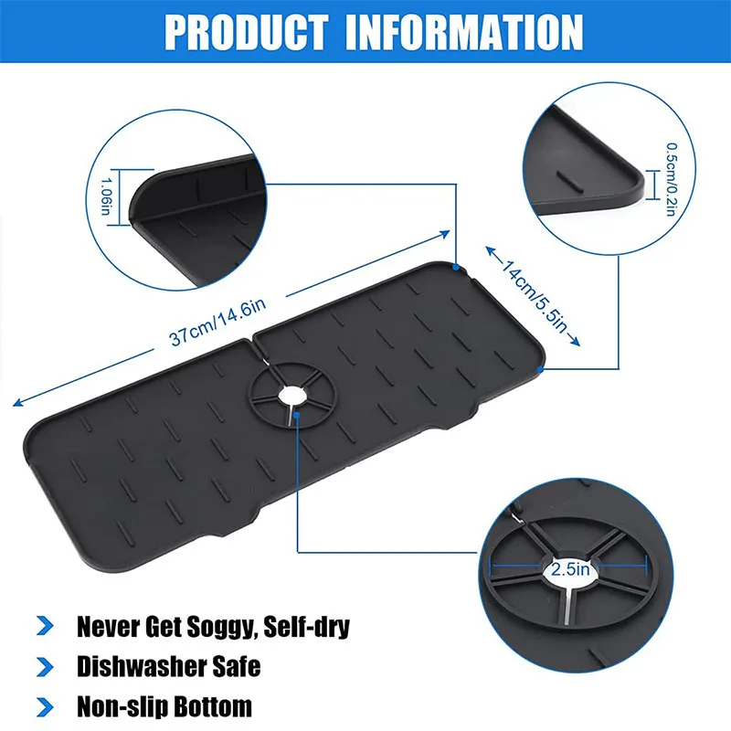 Alfombrilla de silicona para grifo de cocina, escurridor de esponja para fregadero, tapete plegable para fregadero, Protector contra salpicaduras para encimera de baño