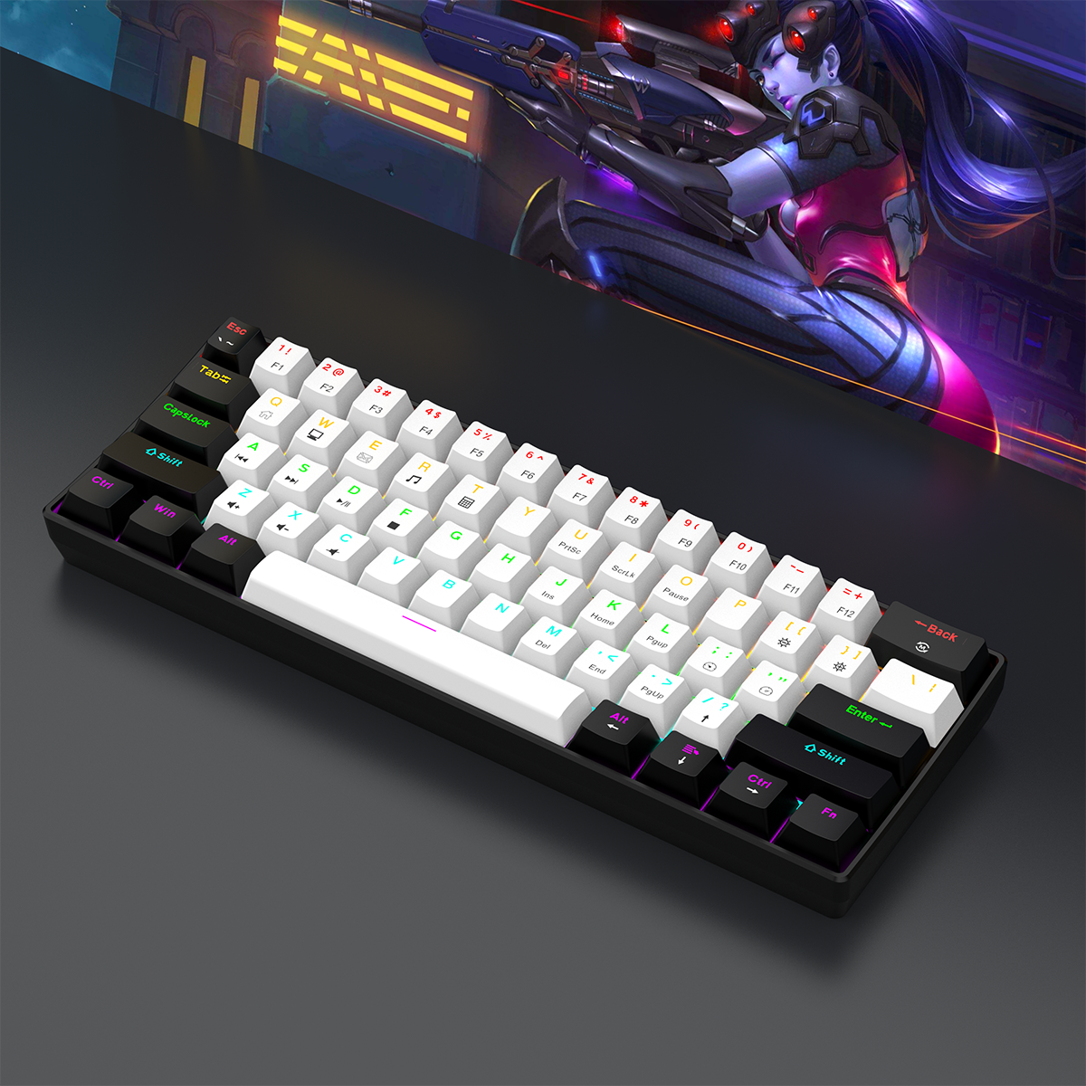 61-toetsen bedraad wit en zwart waterdicht toetsenbord, RGB verlicht spel- en kantoorkit, PUBG gamer LED-toetsenbord, thuiskantoorspel