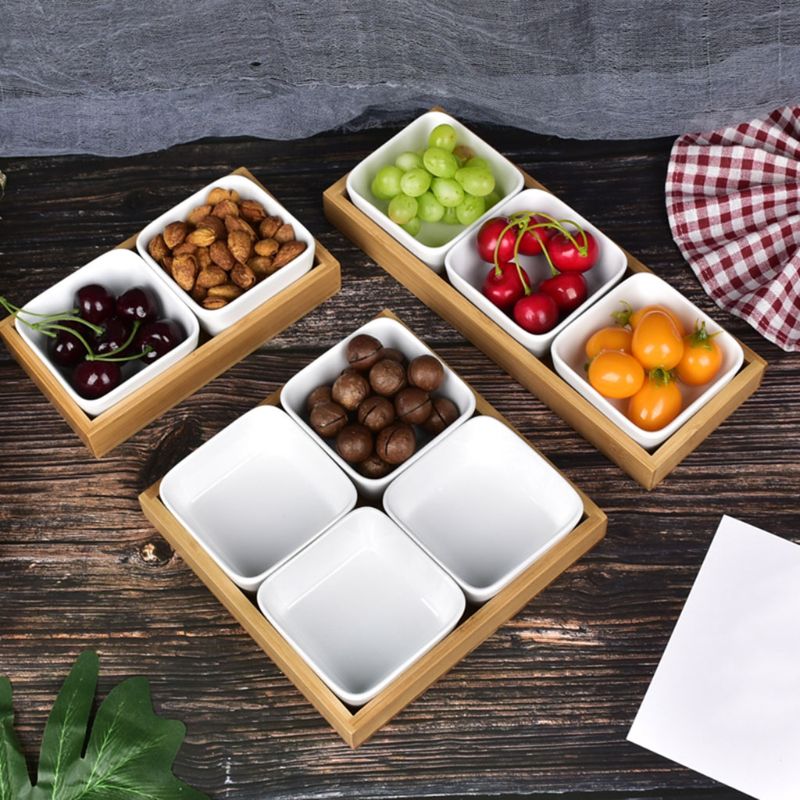 Ceramic Sauce Dish Divided Dipping Bowl Tray Condiment Dish Storage Tray for Kitchen Spices Vinegar Nuts Sushi Vinegar