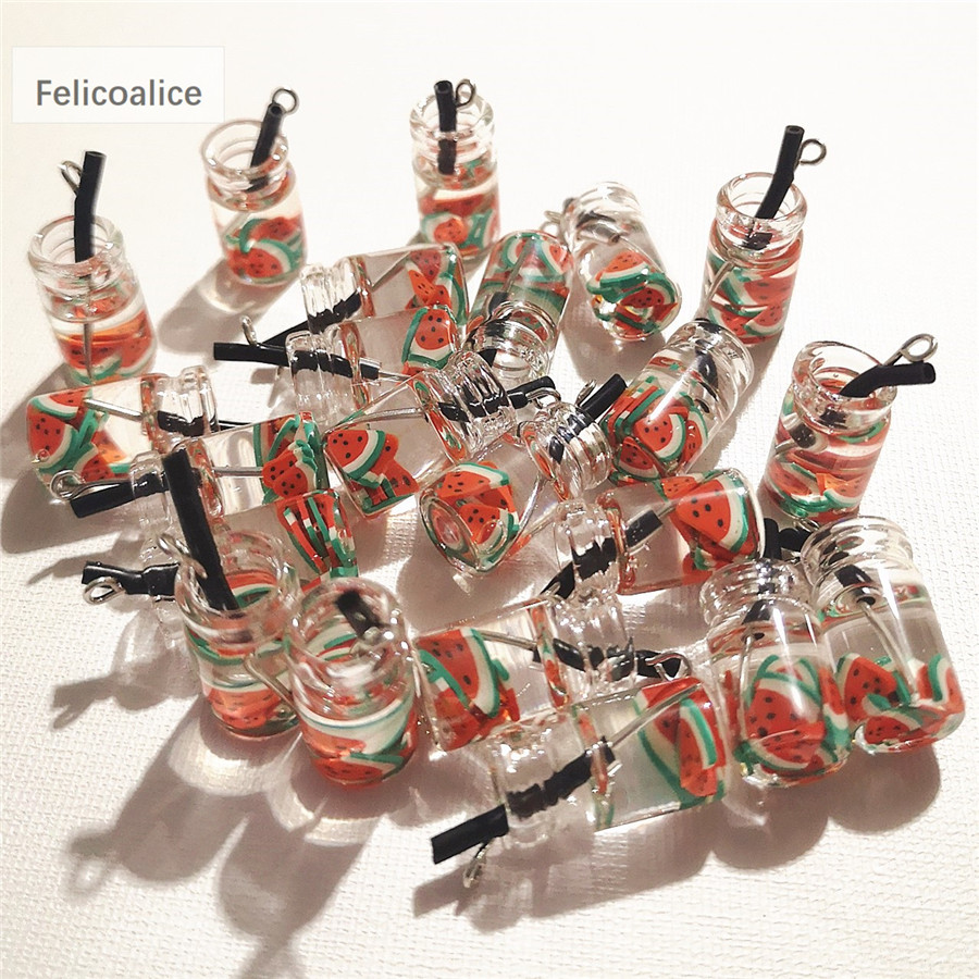 8 stks Fruit Oranje Appel Aardbei Citroensap Miniatuur Voedsel Bedels Hangers Voor DIY Sleutelhanger Ketting Oorbel Accessoires: Rood