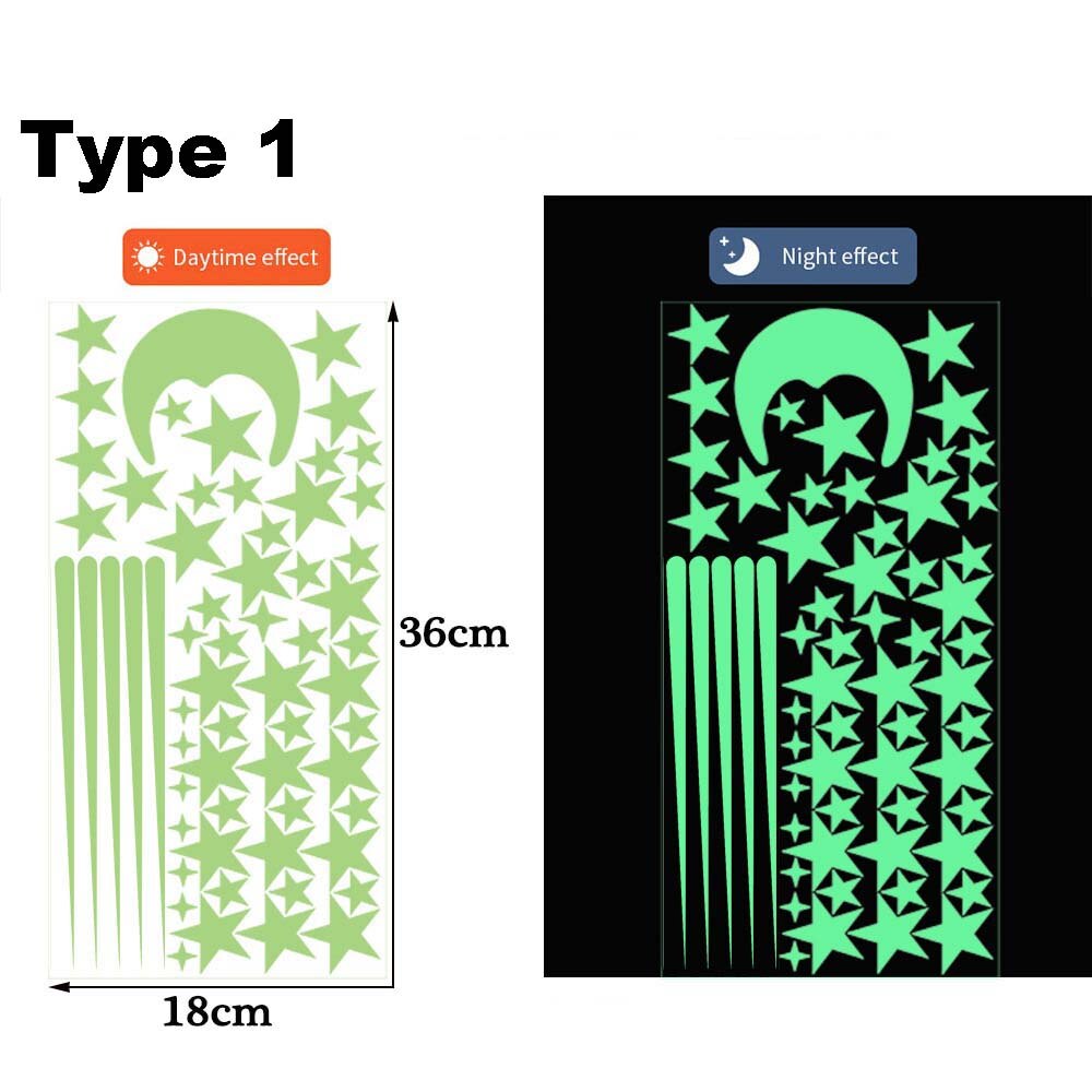 Bedroom Ceilling Luminous Stickers Glow In Dark Moon Universe 3D Fluorescent Bubble Sticker Stars Dots Kid Room Wall Art Decor: Type 1