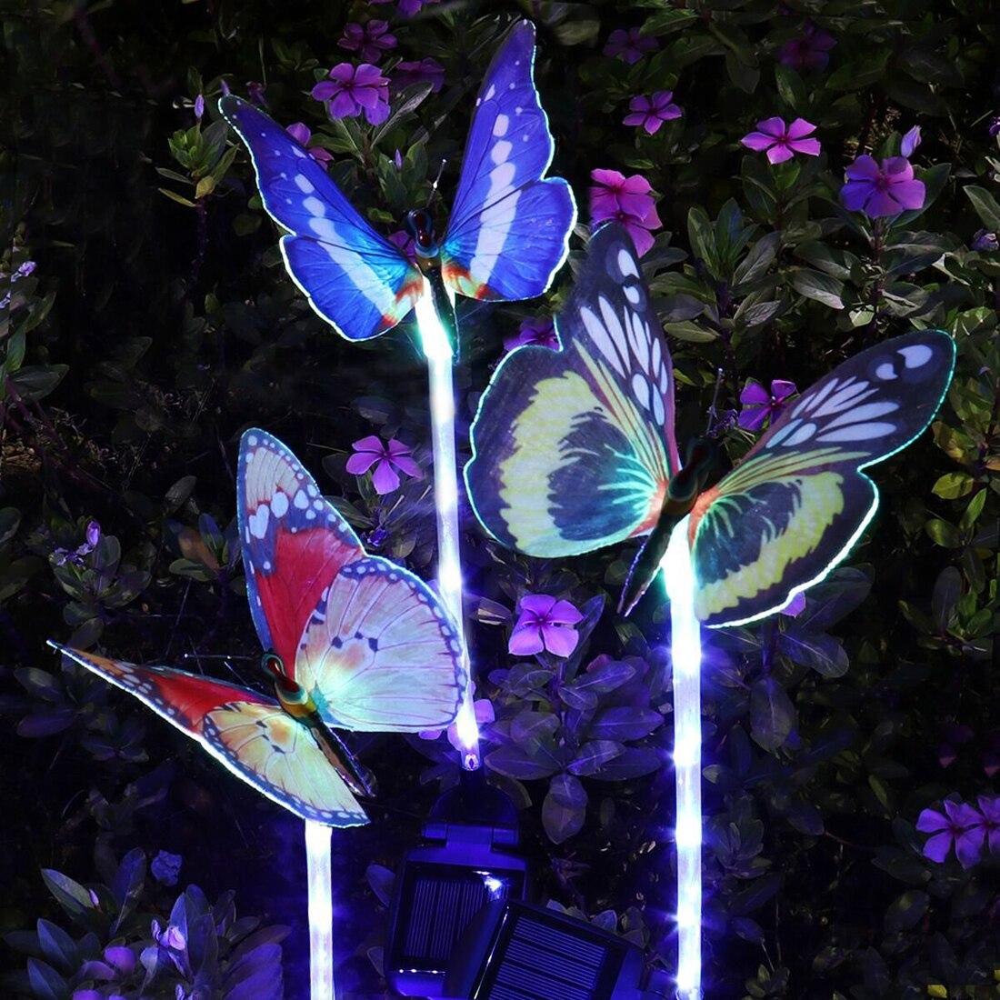 3 Stck 60 cm Kreative Multi-Farbwechsel LED Schmetterling Lichter Fiber Optik Schmetterling Dekorative Lichter Solar- Lichter Garten Dekor