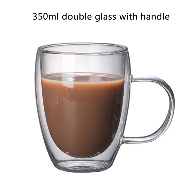 Transparent glass coffee cup milk whiskey tea beer double heat resistant cocktail Vodka wine mug Drinkware tumbler cups: 350ML With Cover