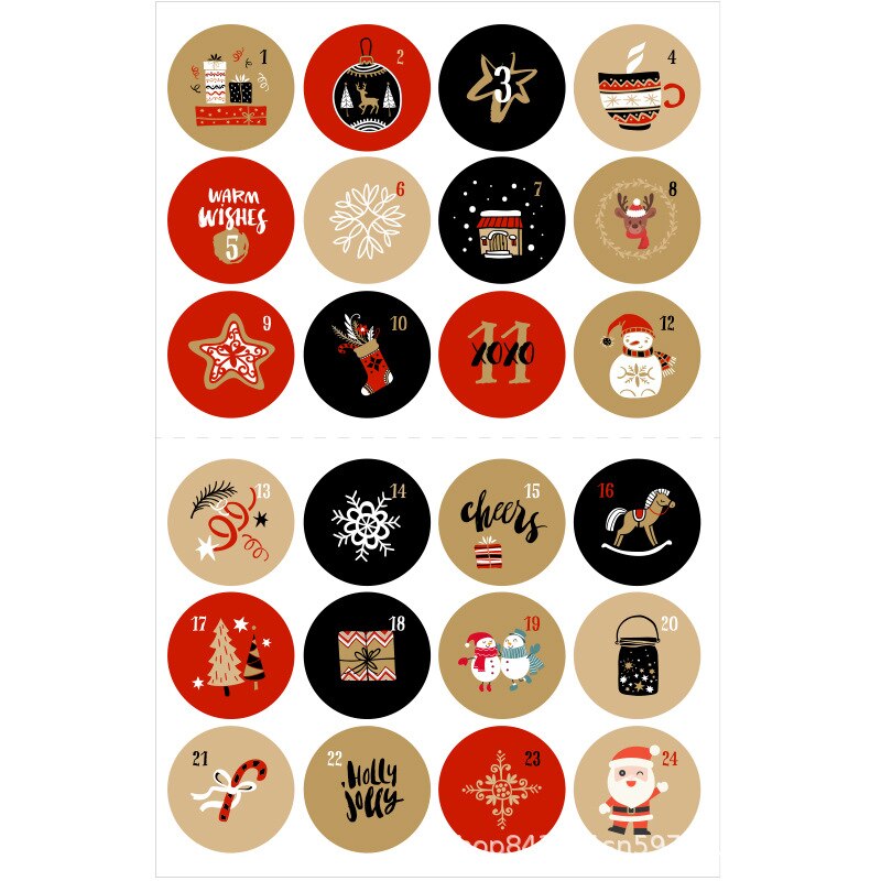 24 stk/sæt glædelig jul adventskalender nummer papirklistermærke kage sliksæl klistermærker gør det selv emballage etiketter juledekor: 2