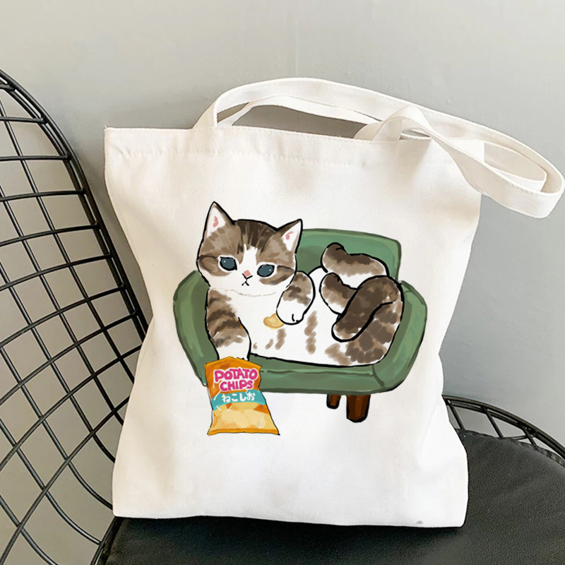 Bolso de mano de Manga con dibujos de gatos Kawaii, bolso de playa, bolsos de compras, bolsos de hombro de lona, bolsos de compras para mujer de alta capacidad: Multicolor