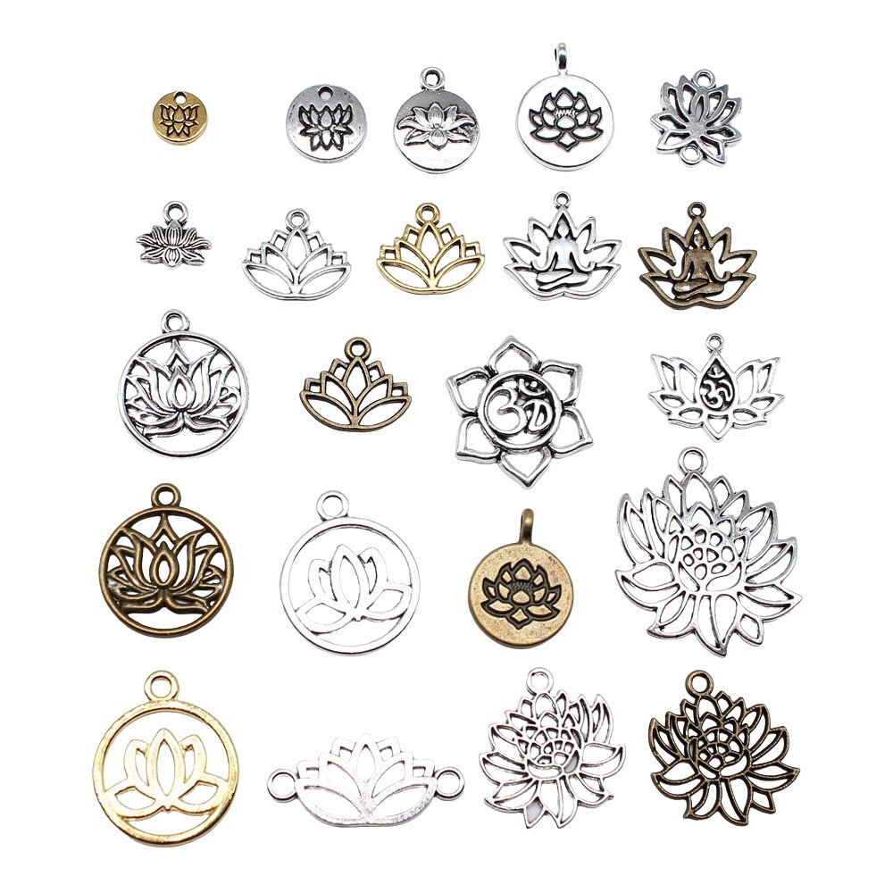 20 piezas cabeza de flor de loto meditación colgantes de Yoga para fabricación de joyería DIY artesanía hecha a mano