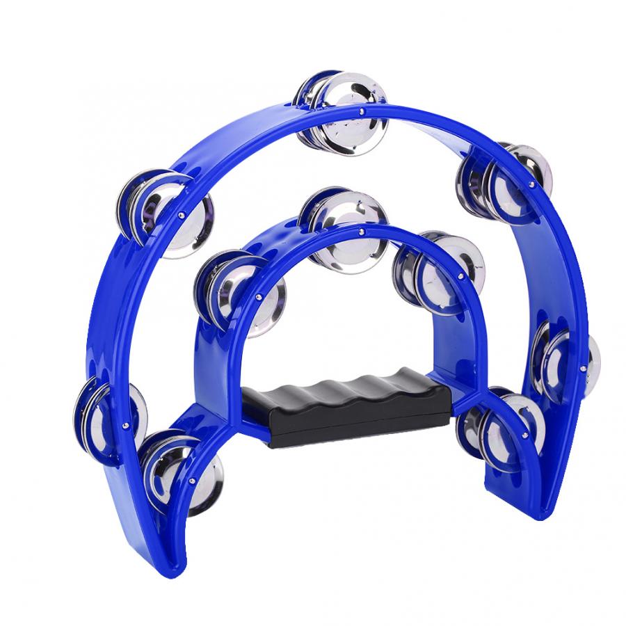 Round Percussion Double Row Handbell Tambourine Double Half Moon Tambourine Percussion Drum Party Game Baby Toy: Blue