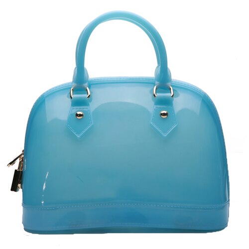 26cm Girls Women PVC Candy Colors Jelly handbag Lady's Shell Shoulder Bag Silicon Tote Beach messenger Bag bolsa Purse: light blue