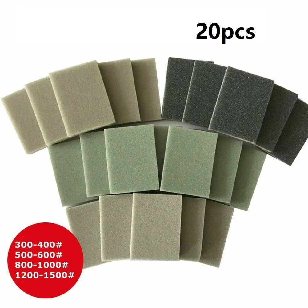 20 stk. svampslipekloss våt-tørrsliping sandpapir 300-400 500-600 800-1000 1200-1500 korn poleringsputer slipepapir