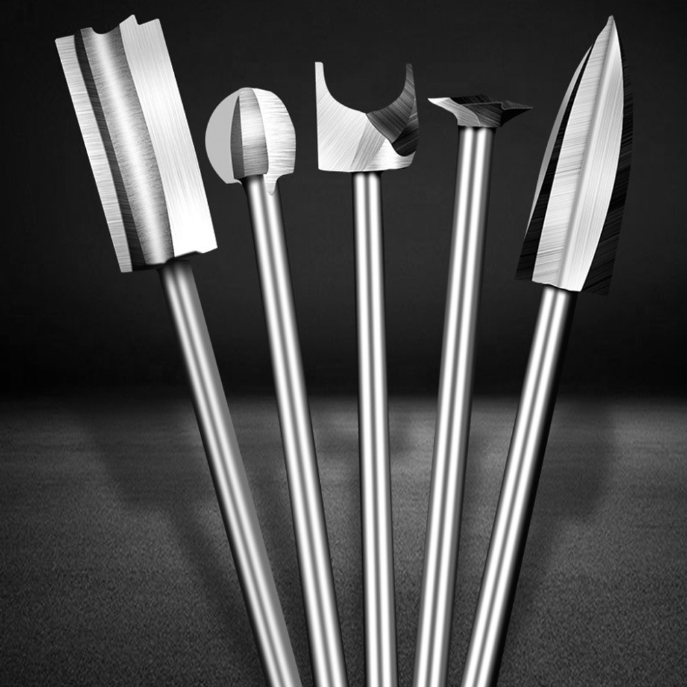 Foret de gravure sur bois en acier rapide, outil rotatif, bavure, coupe Double diamant, outils Dremel rotatifs, meulage électrique 5 pièces