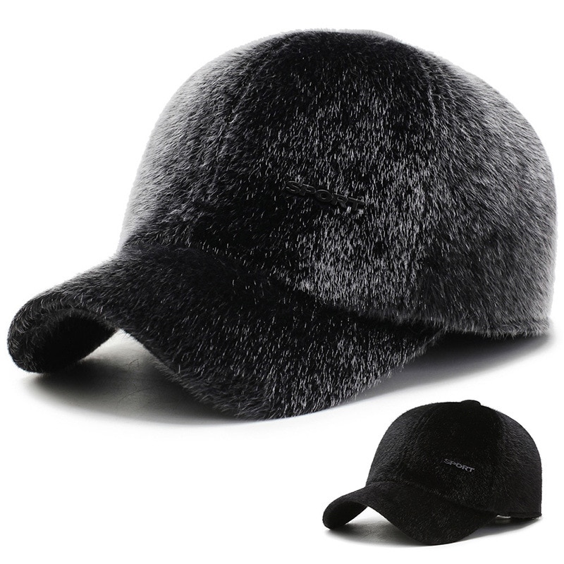 Casquette de Baseball en fausse fourrure pour hommes | Avec couvre-oreilles en velours, chapeaux chauds d'hiver, chapeau à rabat épais pour personnes d'âge moyen A76