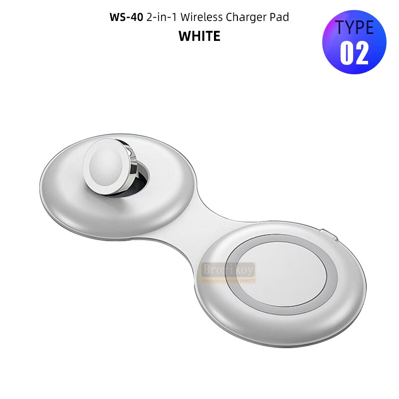 2 in 1 qi dual fast wireless charger pad for iphone 13 12 11 xs xr 8 airpods pro samsung  s20 s21 induction charging dock station: Type 2 white