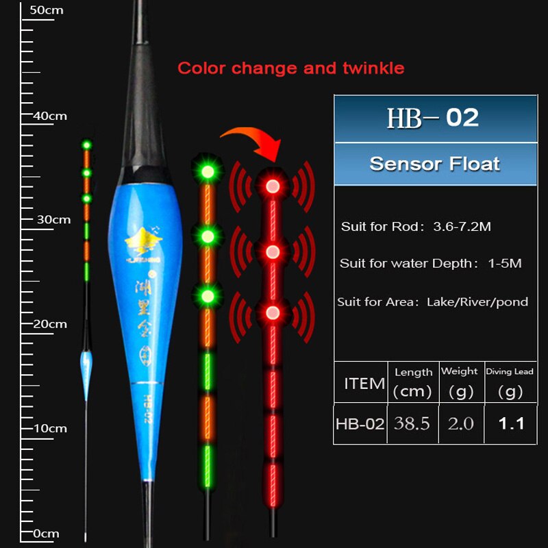 HLJFISHING-flotador eléctrico de pesca con Sensor de gravedad, cebos de pesca integrados IC inteligentes, con antena que cambia de Color, flotador luminoso LED: HB02(1.1g)