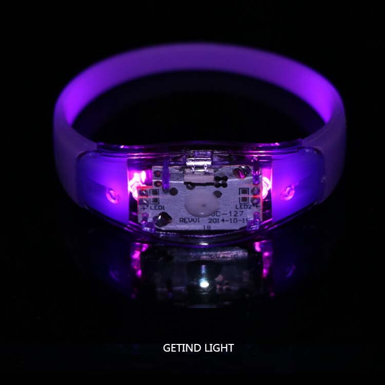 Bracelet en Silicone à lumière contrôlée par le son, lueur active, clignotant, de fête, fête, mariage, fête, Festival: purple
