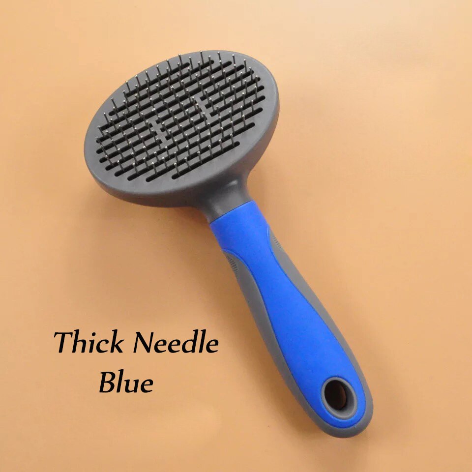 Pet cat pente escova de cabelo de limpeza de auto profissional grooming beleza slicker anti deslizamento escova para cães gatos curto longo cabelo removedor: Blue Thick Needle