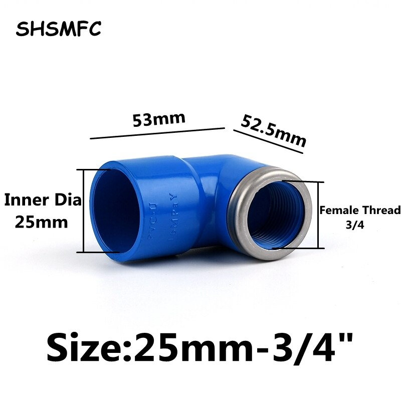 1~5Pc Blue Female Thread 90 Degree Elbow Joint Aquarium Fish Tank PVC Pipe Connector Garden Home Water Tube Adapter: 1 Pcs / 25mm-3I4 inch